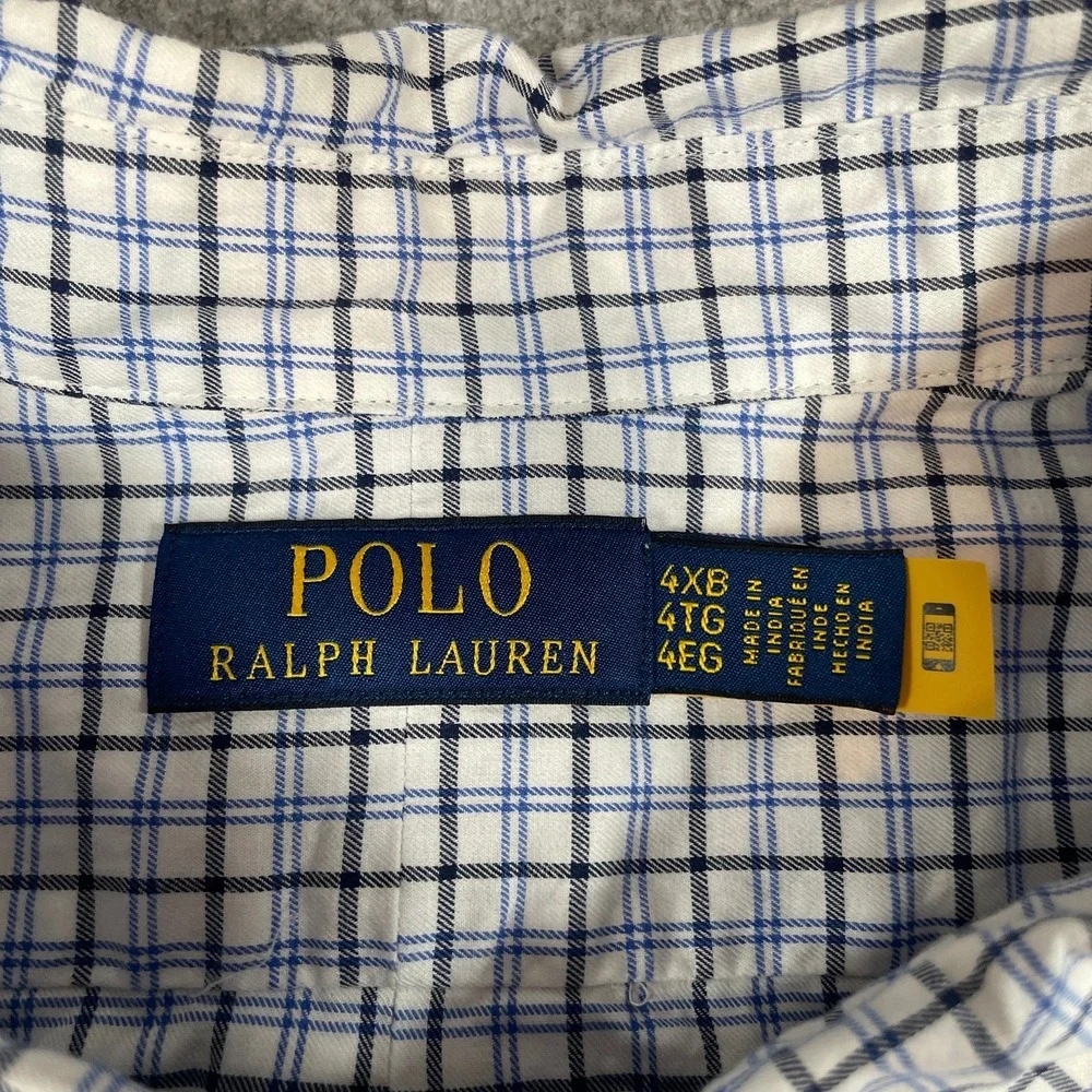 Polo Ralph Lauren Mens Shirt 4XB White Plaid Long Sleeve